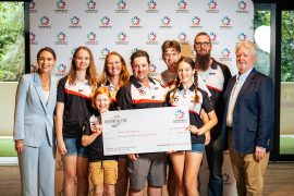 Carrara Saints AFL Club volunteers and junior players at Nerang RSL on Community Donation Day 2025.