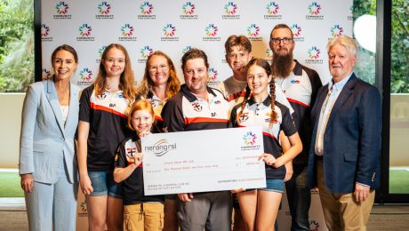 Carrara-Saints-AFL-Club Carrara Saints AFL Club volunteers and junior players at Nerang RSL on Community Donation Day 2025.