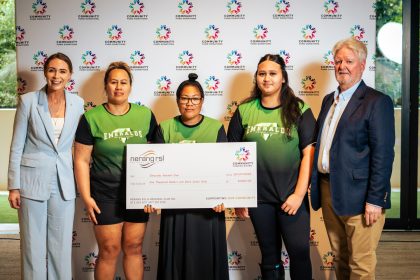 Emeralds Netball Club representatives on Community Donation Day 2025.