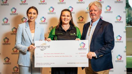 Lisa Williamson, President of Gold Coast Celtics Basketball Club, holding the Community Fund cheque from Nerang RSL at Community Donation Day on Sunday 20 July 2025.