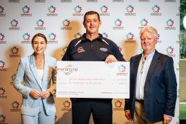 Gold Coast Stingrays Vice President Ken Lee holds the Community Fund cheque from Nerang RSL at Community Donation Day on Sunday 20 July 2025.