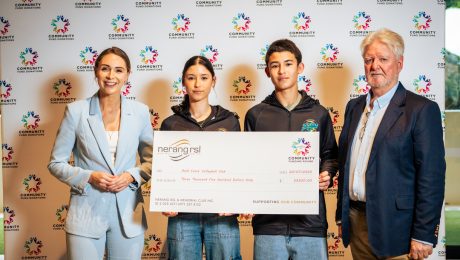 Sarah Kelly and Ben Kelly from Gold Coast Volleyball Club hold their Community Fund cheque from Nerang RSL at Community Donation Day on Sunday 20 July 2025.