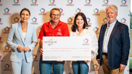 Nerang Celebrates organisers receiving a Community Fund cheque from Nerang RSL to support fireworks and event logistics for the 2025 Christmas celebration.