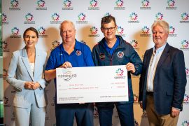 Nerang Eagles Soccer Club committee members accepting their Community Fund cheque at Donation Day on Sunday 20 July 2025.