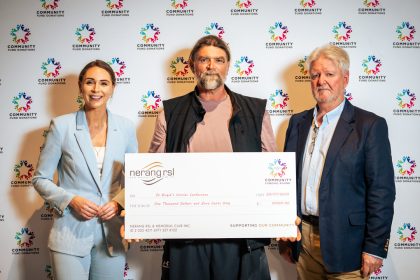 St-Bridgid’s-Vinnies-Conference Adrian of St Brigid’s Vinnies Conference accept a Community Fund cheque to support locals in need with food and fuel vouchers.