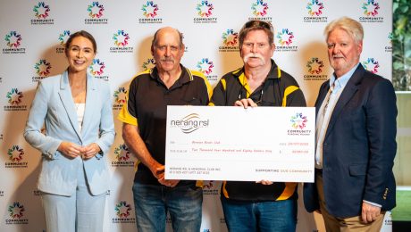 Representatives from Benowa Bowls Club receiving a Community Fund cheque at Nerang RSL on Donation Day, Sunday 22 July 2025.